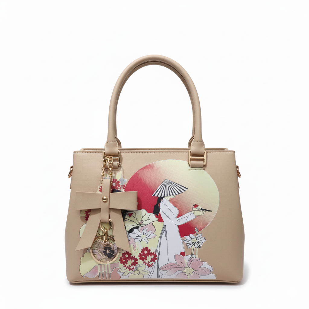 Lady Garden Beige Canvas Handbag