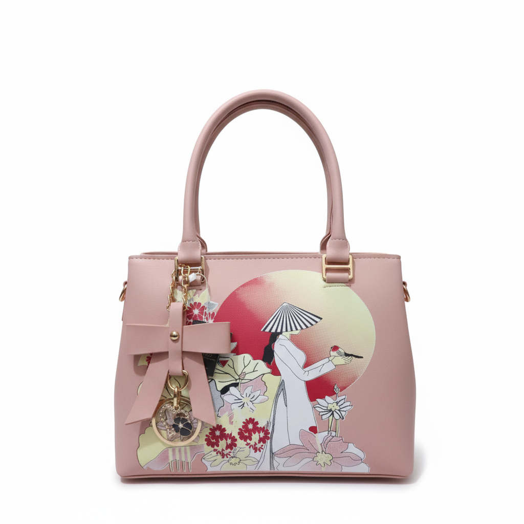 Lady Garden Pink Canvas Handbag
